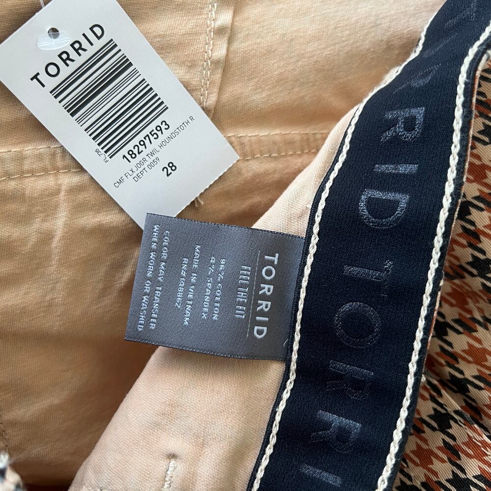 Torrid CMF Flex Jogger Twill Houndstooth Orange Zipper Ankle 28 NWT - Picture 9 of 9
